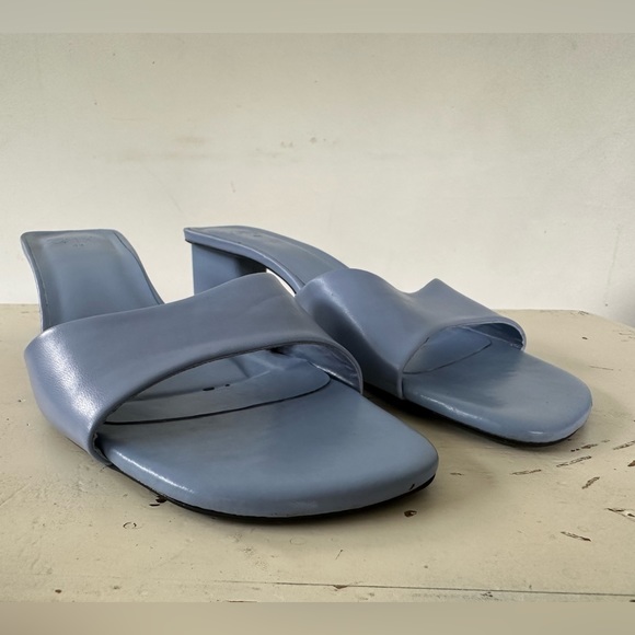 Zara Powder Blue Leather Block Heel Square Open Toe Sandals Size 11 US 42 EU - Picture 7 of 9